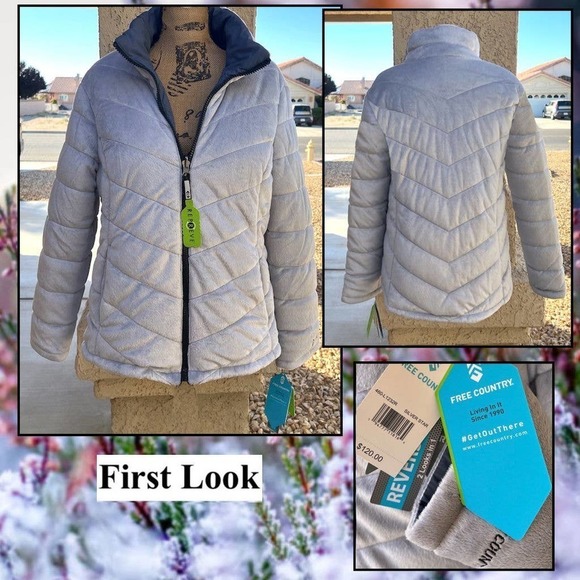 Free Country Reversible Gray Quilt Butter Pile Blk Smoth Puffer Jacket Sz XL NWT - Picture 2 of 7